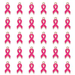 Темно-Розовый Подвески из эмали и сплава, без кадмия и без свинца, Октябрь Рак молочной железы Розовая форма ленты осведомленности, свет позолоченные, темно-розовыми, 20x10x2 мм, отверстие : 2 мм
