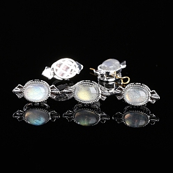 Grey Moonstone Бусины из натурального серого лунного камня, со сплавочной фурнитурой, овальные, 16x8 мм