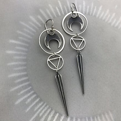 Античное Серебро Серьги-подвески из сплава в стиле лунной готики, античное серебро, 75~78x20 мм