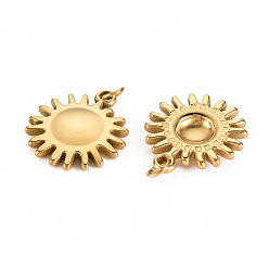 Настоящее золото 14K 304 Настройки кабошон из нержавеющей стали кулон, с прыжковых колец, солнце, реальный 14 k позолоченный, лоток: 1/4 дюйм (6 мм), 17x15x2.5 мм, Перейти кольцо: 3.8x0.5 мм, 2.8 мм внутренним диаметром
