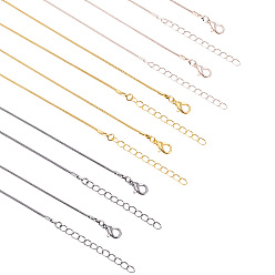 Mixed Color Brass Round Snake Chain Necklace Making, with Lobster Claw Clasps, Mixed Color, 18.5 inch(47.2cm), 1.2mm, 24pcs/box
