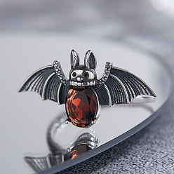 Гранат 925 кольца из стерлингового серебра с натуральным гранатом, античное серебро, летучая мышь, внутренний диаметр: 20 мм