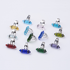 Mixed Color Bullet Glass Finger Rings, with Iron Ring Findings, Platinum, Mixed Color, Size 8, Inner Diameter: 18mm