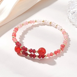 Красный Браслеты из окрашенного натурального малазийского нефрита и латунных бусин для женщин, рондель, реальный 18 k позолоченный, красные, внутренний диаметр: 1.97 дюйм (5 см)