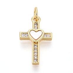 Настоящее золото 18K Латунные микропаве прозрачные подвески с фианитом, без кадмия и без свинца, с оболочкой, пересекаются с сердцем, с целью перехода в кольце, реальный 18 k позолоченный, 18.5x11.5x2.5 мм, отверстие : 3 мм