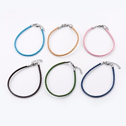 (52) Непрозрачная лаванда Плетеный кожаный шнур браслет решений, с 304 застежкой из лобстера и удлинительной цепью, цвет нержавеющей стали, разноцветные, 8-1/2 дюйм (21.5 см), 3 мм