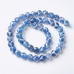 Blue Natural Grade A Agate Beads Strands, Dyed & Heated, Round, Faceted, Blue, 6mm, Hole: 1mm, about 62pcs/strand, 14.9 inch(38cm)