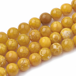 Verge D'or Perles de perles d'agate de craquelures naturelles teintes, ronde, verge d'or, 10~11mm, Trou: 1mm, Environ 38 pcs/chapelet, 15.1 pouce