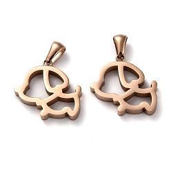 Rose Gold Ion Plating(IP) 304 Stainless Steel Pendants, Manual Polishing, Hollow, Dog, Rose Gold, 20x20x3mm, Hole: 6x2.5mm