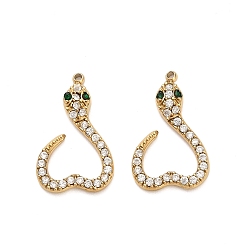 Настоящее золото 18K 304 подвески из нержавеющей стали, змея, с кубическим цирконием и стеклом, ионное покрытие (ip), реальный 18 k позолоченный, 19.5x12x3.5 мм, отверстие : 1 мм