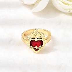 Золотой Стеклянные манжеты с открытыми кольцами, медные кольца, святое сердце, долговечный, без кадмия и без свинца, золотые, размер США 6 1/4 (16.7 мм)