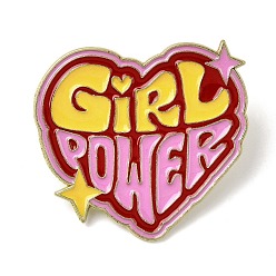 Сердце Эмалевые значки с надписью «Girl Power» для одежды женщин., золотые, сердце, 30x33 мм