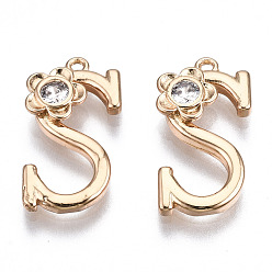 Letter S Латунные подвески, со стразами, без кадмия, без никеля и без свинца, алфавит, золотые, letter.s, 18x10x2.5 мм, отверстие : 1 мм