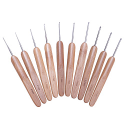 Bräune Häkelnadelset mit Bambusgriffkopf, handgemachtes Stricken, Bräune, 135 mm, 10 Stück / Set