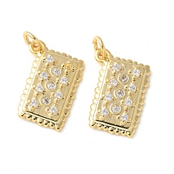 Настоящее золото 18K Латунные микропаве прозрачные подвески с фианитом, прямоугольник амулеты, без кадмия и без свинца, долговечный, стойки покрытие, с целью перехода в кольце, реальный 18 k позолоченный, 14.5x20x2.5 мм, отверстие : 2.5 мм