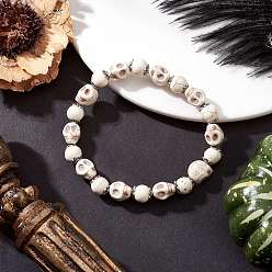 Белый Браслеты из искусственной бирюзы с черепом и круглыми бусинами, окрашенные в стиле Хэллоуина, для мужчин и женщин, белые, внутренний диаметр: 2-3/8 дюйм (5.9 см)