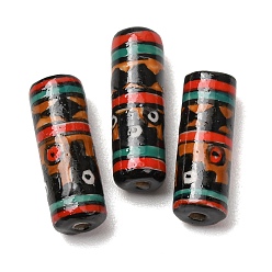 Coconut Brown Vintage Handmade Porcelain Beads, Column with Ethnic Pattern, Fancy Antique Glazed Porcelain, Coconut Brown, 26~27.5x8.5~9mm, Hole: 1.8~2mm