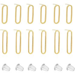 Настоящее золото 18K 12шт. 2 латунные овальные серьги-гвоздики с 925 серебряными штифтами для женщин, реальный 18 k позолоченный, 25x6.5 mm и 20x6 mm, штифты : 0.8 мм, 6шт / размер