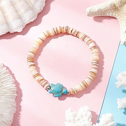 Tortoise Браслеты из натуральных пресноводных бусин и искусственной бирюзы, черепаха, внутренний диаметр: 2-1/8 дюйм (5.25 см), Черепаха: 17.5x14x7 мм