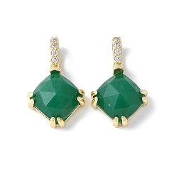 Белый Нефрит Естественно окрашенные белый нефрит кулоны, с латунными микро проложить кубических выводы циркония, стойки покрытие, долговечный, без кадмия и без свинца, реальный 18 k позолоченный, ромб прелести, 19.5x12x5.5~6 мм, отверстие : 5.5x2.5 мм