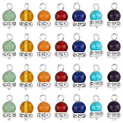 Смешанные камни 4 наборы чакра смешанные драгоценные камни соединительные амулеты, круглые ссылки, с прокладочными бусинами из латуни с платиновым покрытием и стразами, 16x8x8 мм, отверстие : 1.8 мм, 1 шт / стиль, 7 шт / комплект