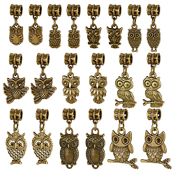 Bronce Antiguo 40 piezas 10 estilos de aleación de encantos colgantes europeos, búho, Bronce antiguo, 27~39 mm, 10 piezas / estilos