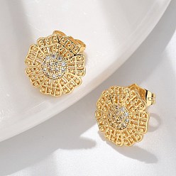 Цветок Серьги-гвоздики из латунного микро-паве, долговечный, реальный 18 k позолоченный, цветок, 13 мм