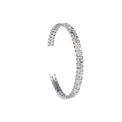 Silver Brass Micro Pave Clear Cubic Zirconia Honeycomb Hexagon Cuff Bangles for Women, Silver, Inner Diameter: 2.36 inch(6cm)
