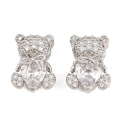 Платина Латунные прозрачные бусины из кубического циркония, без кадмия и без свинца, стойки покрытие, долговечный, нести с бантом, платина, 14x10.5x9 мм, отверстие : 1.6 мм