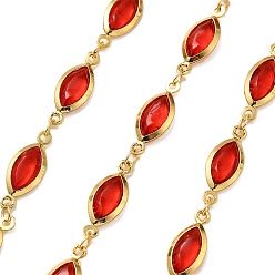 (123L) Белый крем непрозрачный блеск Латунные стеклянные цепи с конским глазом, с катушкой, долговечный, пайки, без свинца и без кадмия, стойки покрытие, реальный 18 k позолоченный, огнеупорный кирпич, 16.5x6x2 мм