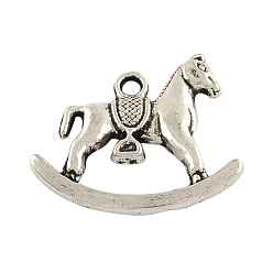 Античное Серебро Тибетский стиль Rocking Horse сплава подвески, без кадмия и без свинца, античное серебро, 21x22x2.5 мм, Отверстие : 2 мм , около 606 шт / 1000 г