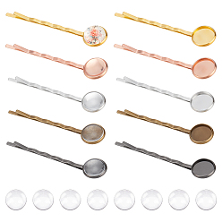 Couleur Mélangete 40pcs 5 couleurs épingles à cheveux en fer, avec des cabochons en verre de 40pcs, couleur mixte, 59.5x14x5.5mm, 8 pcs / couleur