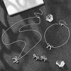 Нержавеющая Сталь Цвет Бант 304 серьги-гвоздики из нержавеющей стали, ожерелья и браслеты наборы, наборы украшений для женщин, цвет нержавеющей стали, 17.91 дюйм (455 мм)