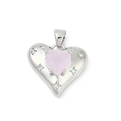 Платина Латунные микропаве прозрачные подвески с фианитом, сердце прелести, со стеклом, без свинца и без кадмия, стойки покрытие, платина, 17.5x19x8 мм, отверстие : 5 мм