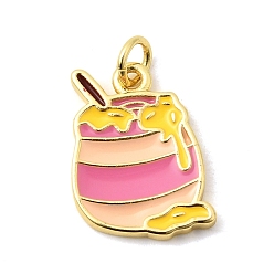 Бледно-Розовый Латунь эмаль подвески, медовые баночки прелести, долговечный, без кадмия и без свинца, стойки покрытие, реальный 18 k позолоченный, розовый жемчуг, 17.5x13.5x2.5 мм, Перейти кольцо: 5x1 мм, 3.5 мм внутренним диаметром