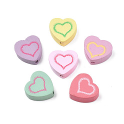 (52) Непрозрачная лаванда Бусины из клена, напечатанный, сердце, разноцветные, 16.5x17.5x6 мм, отверстие : 1.8 мм, Около 550 шт / 500 г