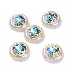White Rainbow Iridescent Plating Acrylic Cabochons, Glitter Cabochons, Flat Round, White, 28x8mm