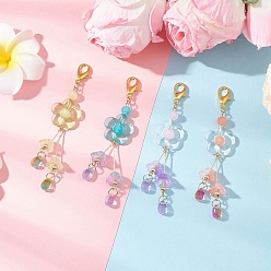 Золотой 4шт стеклянные подвесные украшения, цветок, с акриловой, золотые, 89 мм