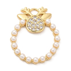 Настоящее золото 18K Подвески из кубического циркония с покрытием из латуни, с пластиковой жемчужины, долговечный, без кадмия и без свинца, Рождественский венок, реальный 18 k позолоченный, 23x19x2.5 мм, отверстие : 2x2.5 мм