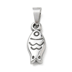 Stainless Steel Color 304 Stainless Steel Pendants, with 201  Stainless Steel Ice Pick Pinch Bails, Fish Charms, Stainless Steel Color, 16x7x3mm, Hole: 6x3mm.