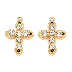 Cristal Pendentifs en acier inoxydable, avec strass, charmes croisées, placage ionique (ip), réel 304 k plaqué or, cristal, 18mm, Trou: 21x15x4.5mm