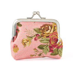Pink 1Pc Trapezoid Canvas Doll Handbag, with Platinum Tone Iron Purse Frame & Glitter Powder, Pink, 70x90mm