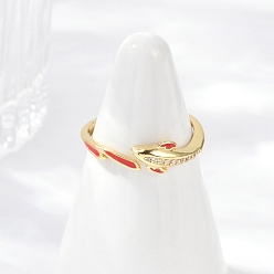 Настоящее золото 18K Кольца-манжеты из рыбьей латуни с микропаве из кубического циркония для женщин, с эмалью, долговечный, без свинца и без кадмия, стойки покрытие, реальный 18 k позолоченный, размер США 7 1/4 (17.5 мм), 6 мм