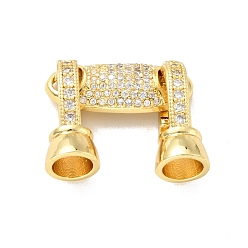 Golden Rack Plating Brass Micro Pave Clear Cubic Zirconia Fold Over Clasps, Cadmium Free & Lead Free, Long-Lasting Plated, Oval, Golden, Oval: 19x8mm, Clasp: 15x7mm, Inner Diameter: 4.5mm