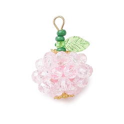 Лавандовый румянец Подвески из фруктового стекла, с синтетическими бусинами императорской яшмы, окрашенными в черный цвет, и акриловыми подвесками, и 304 петлей из нержавеющей стали, граненые, лавандовый румянец, 24.5~25x17~17.5 мм, отверстие : 3x2 мм