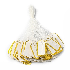 Rectangle Прямоугольные пустые знаки, ценники, этикетки, бирки, для розничной торговли поддерживает дисплей, с хлопком, золотого цвета, прямоугольные, 10.1 см, ценник: 25.5x13x0.3мм, около 485~500 шт / упаковка