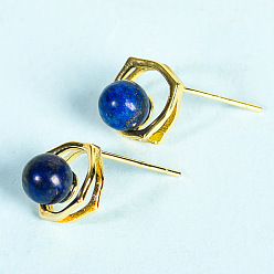 Lapis Lazuli Natural Lapis Lazuli Studs Earrings, Jewelry for Women, Golden, 9.8mm