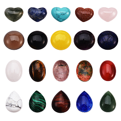 Mixed Stone Natural/Synthetic Gemstone Cabochons, Mixed Shapes, 7.4x7.2x1.7cm, 20pcs/box