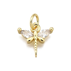Настоящее золото 18K Стойка металлическая латунная микропрофилированная кубическая циркония подвески, с целью перехода в кольце, стрекоза прелести, без свинца и без кадмия, долговечный, реальный 18 k позолоченный, 11.5x11.5x2.5 мм, отверстие : 3.5 мм