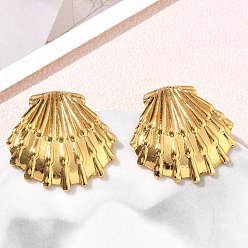 Golden 304 Stainless Steel Stud Earrings, Shell Shape, Golden, 27x28mm